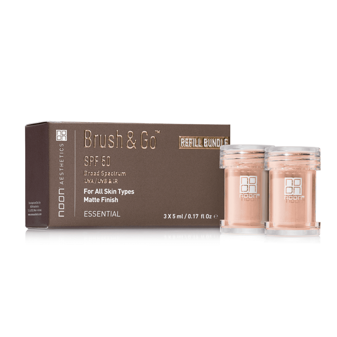 Noon Brush & Go šepetėlio papildymas SPF 50 mineralinė apsauga nuo saulės visų tipų odai (Tone 01), 3x5 g